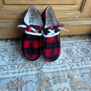 Plaid Red and Black Kids Shoes